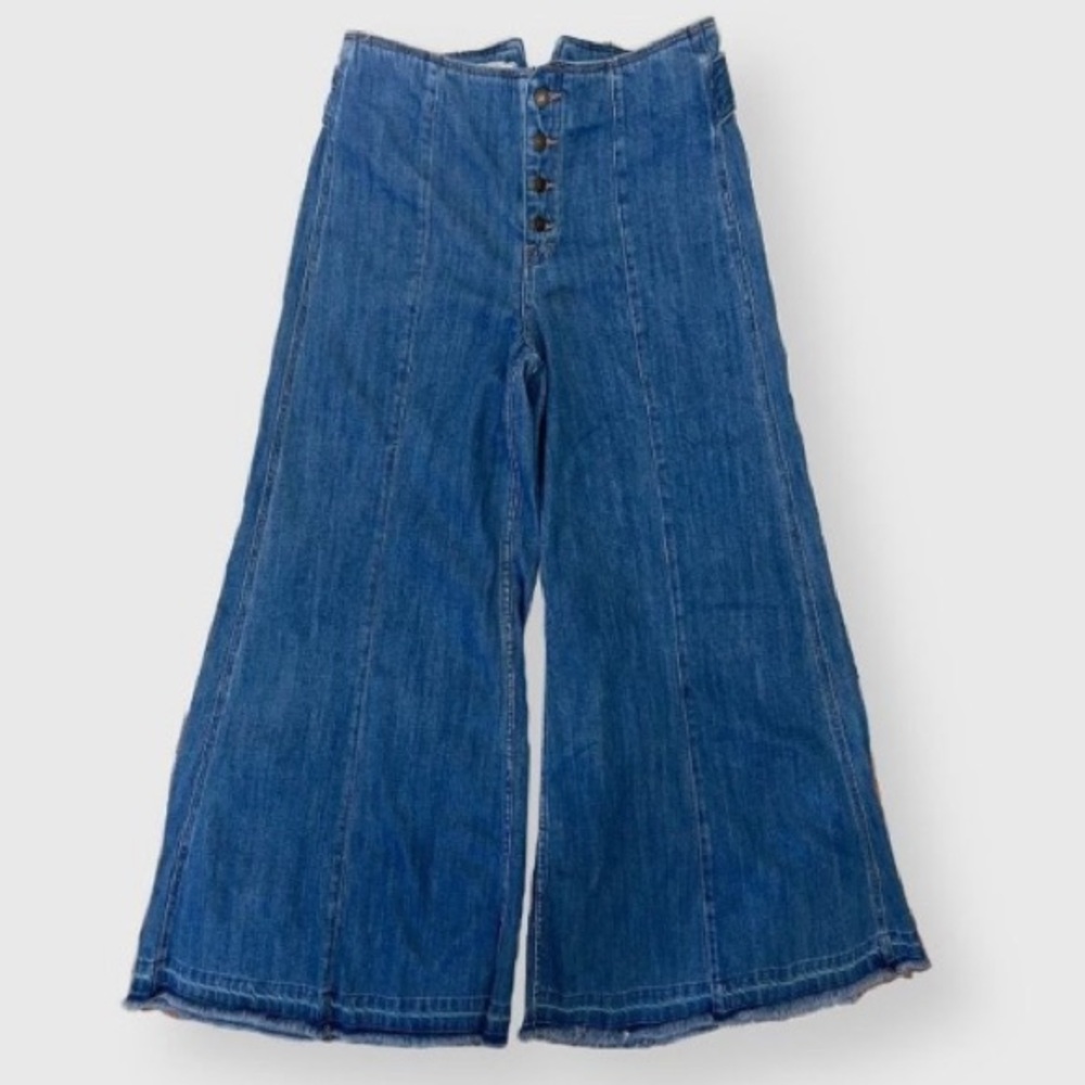 FREE PEOPLE Jeans CLEAR BLUE Wide Leg Size 29 - Picture 2 of 7